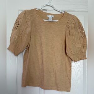 Women's Tan Puff Sleeve Top